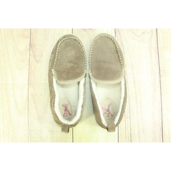 LL Bean Cement Suede Fleece Lined Mountain Moccasin Slip-on Slippers Size 8 M - Picture 7 of 9